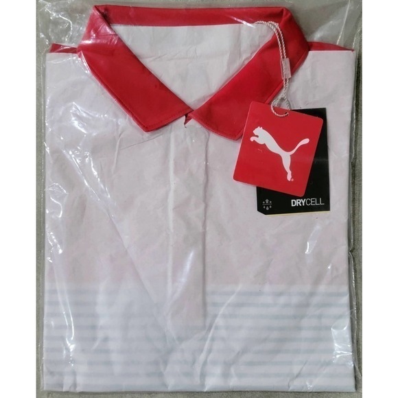Puma Boy's Large Taylor Golf Polo Barbados Cherry Drycell Red Blue NWT - Picture 4 of 10